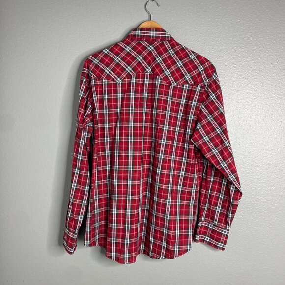 Wrangler Wrancher Long Sleeve Snap Front Shirt Collared Red Plaid Large - Picture 3 of 5